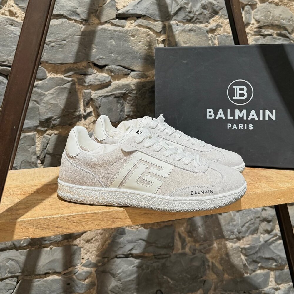 Balmain Grey Suede Swan Logo Low-top Sneakers
